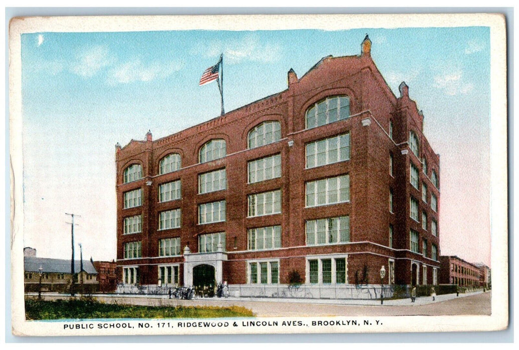 c1930's Public School No. 171 Ridgewood & Lincoln Aves. Brooklyn NY Postcard