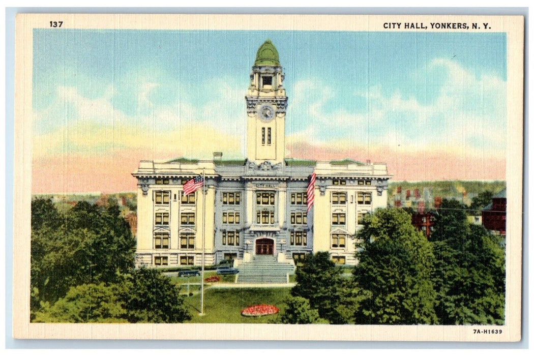 c1940's Aerial View Entrance to City Hall Yonkers New York NY Postcard