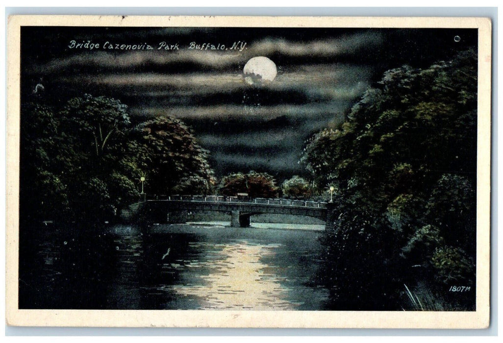 c1930's Bridge Cazenovia Park at Moonlight Buffalo New York NY RPO Postcard