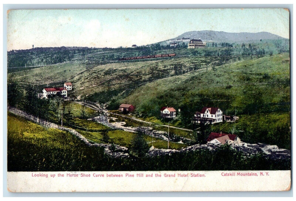 Looking Up Horse Shoe Curve Pine Hill Grand Hotel Catskill Mountains NY Postcard