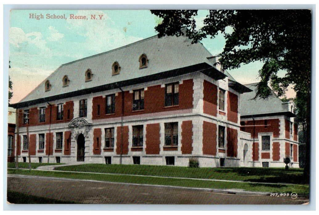 1908 High School Building Scene Street Rome New York NY Posted Antique Postcard