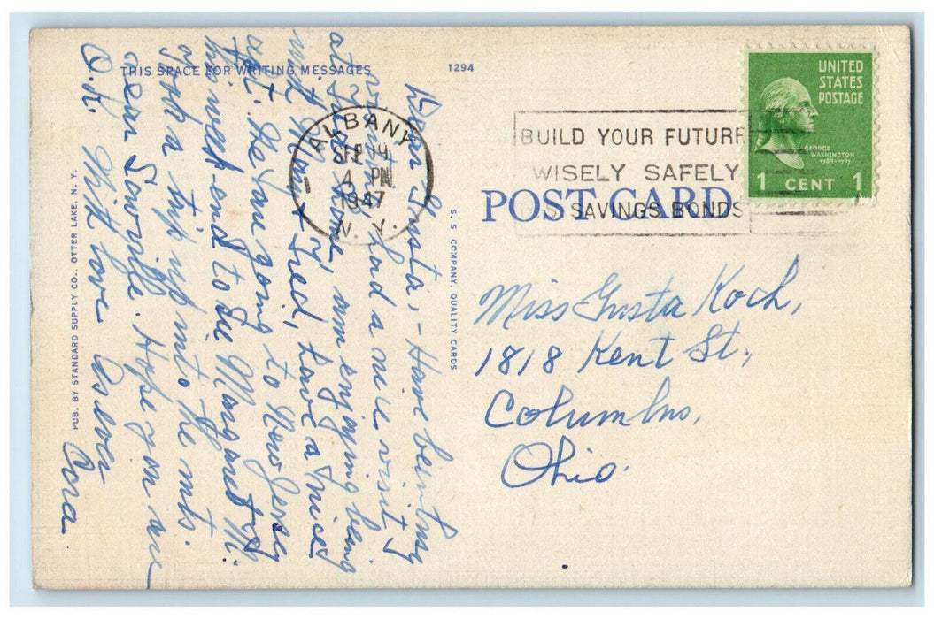 1947 Airplane View of the Lake Long Point Inn Adirondack Mountains NY Postcard