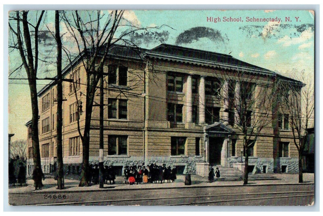 1909 High School Building Street View Schenectady New York NY Antique Postcard