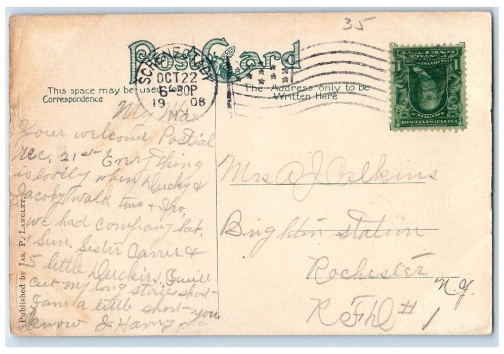1908 First Presbyterian Church Schenectady New York NY Posted Antique Postcard