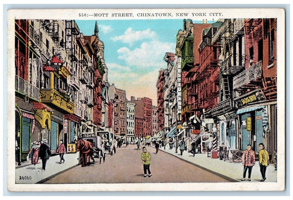 c1930's Mott Street View Building Chinatown New York City New York NY Postcard