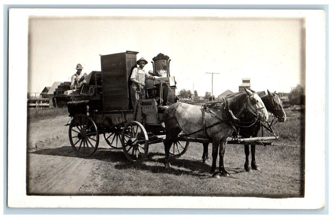 1918 CD James Furniture Mover Horse Wagon Occupational RPPC Photo Postcard