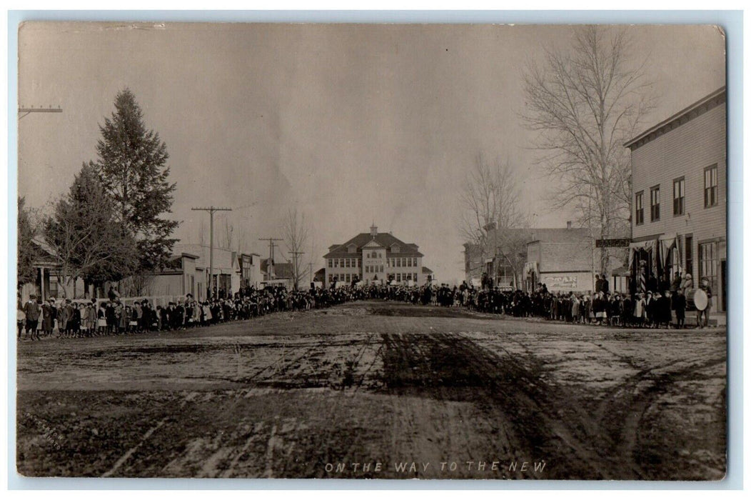 School Opening Dedication Children Band Barber Shop RPPC Photo Postcard