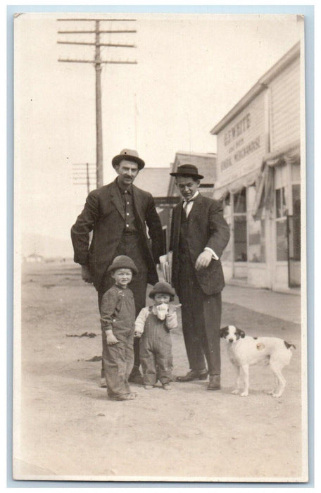 c1910's Children Terrier Dog Dirt Road Stores RPPC Photo Antique Postcard