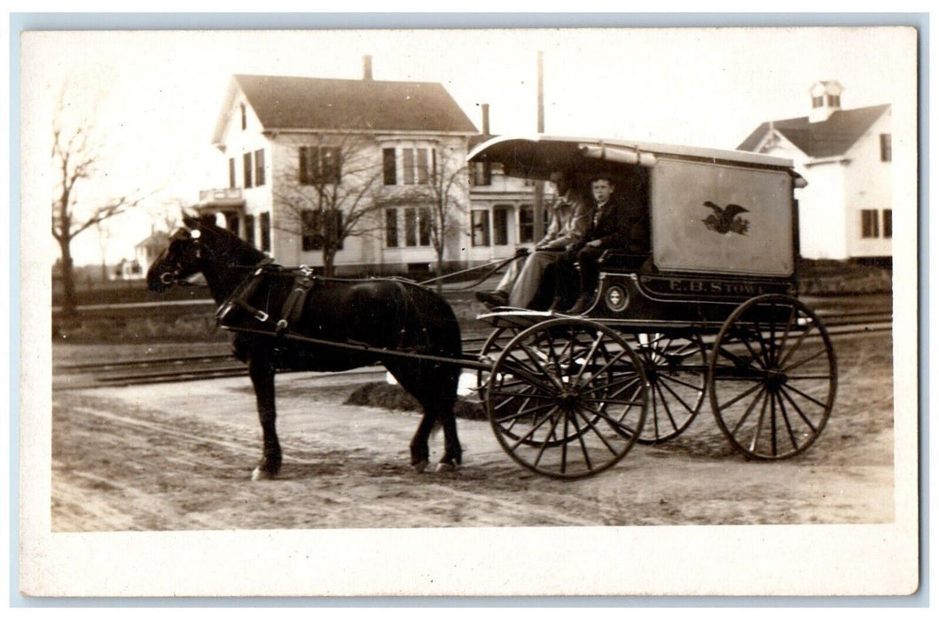 c1910's EB Stowe Horse Wagon Carriage Boys Riding RPPC Photo Antique Postcard