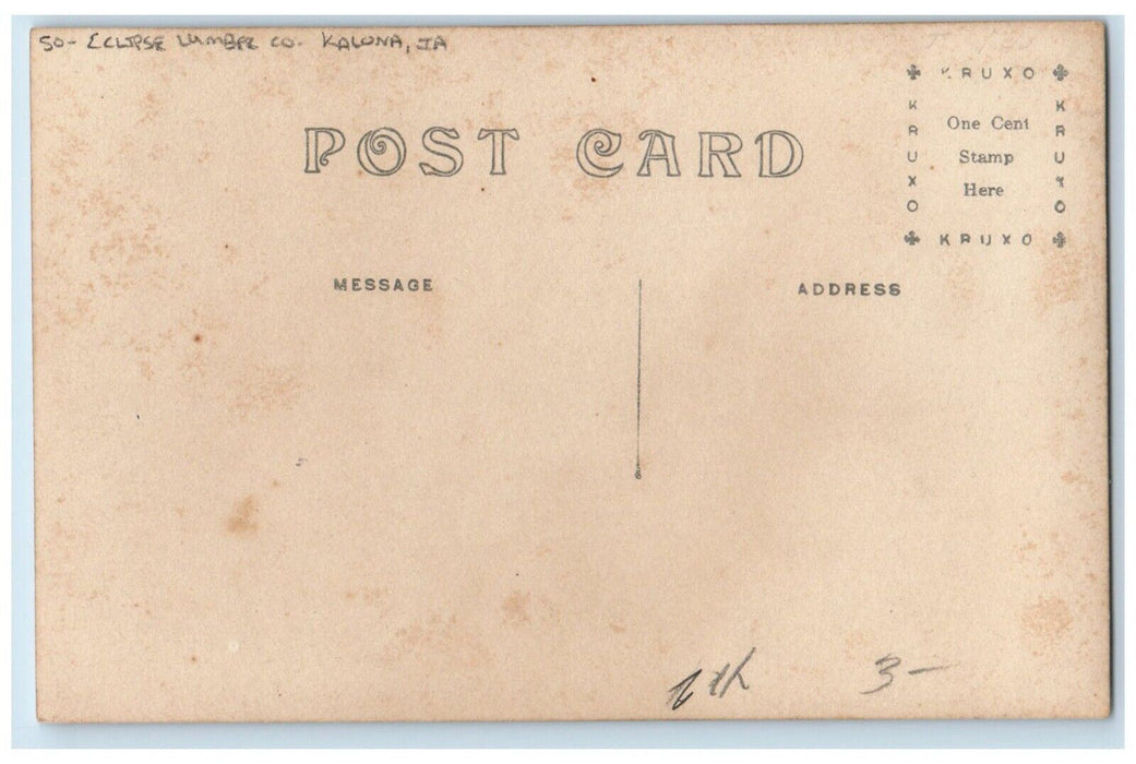 Eclipse Lumber Co. Horse Wagon Dirt Road Kalona Iowa IA RPPC Photo Postcard