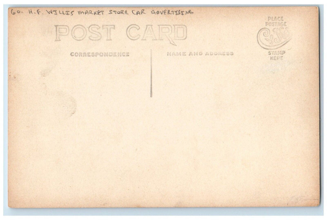 c1910's H. F. Wills Market Store Car Advertising RPPC Photo Antique Postcard