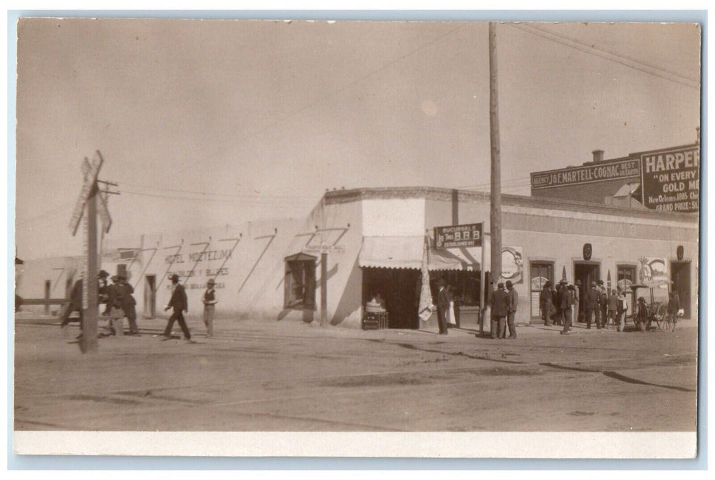 Moctezuma Mexico Hotel And Saloon Railroad Crossing RPPC Photo Antique Postcard