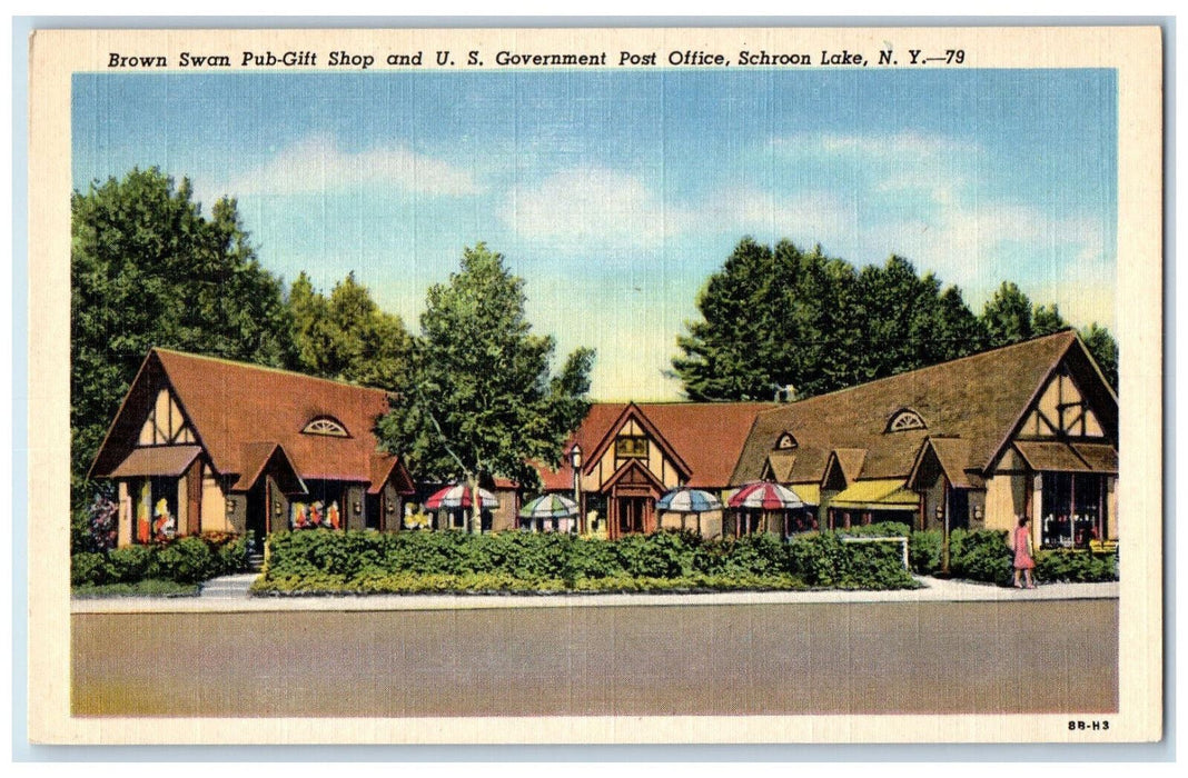 c1940's Brown Swan Pub-Gift Shop US Government Schroon Lake New York NY Postcard