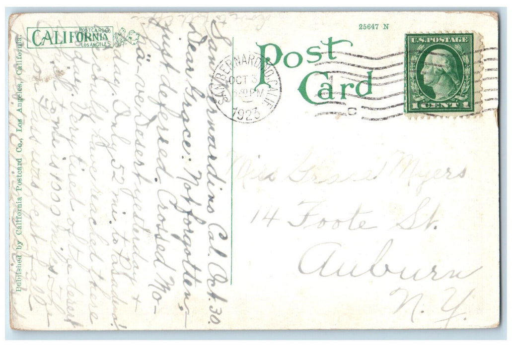 1923 San Bernardino High School San Bernardino CA Posted Antique Postcard