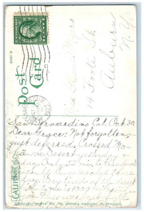 1923 San Bernardino High School San Bernardino CA Posted Antique Postcard