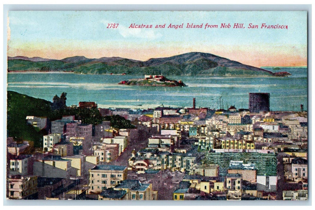 c1910 Alcatraz and Angel Island from Nob Hill San Francisco CA Postcard