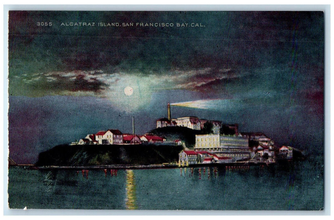 c1910 Moonlight at Alcatraz Island San Francisco California CA Postcard