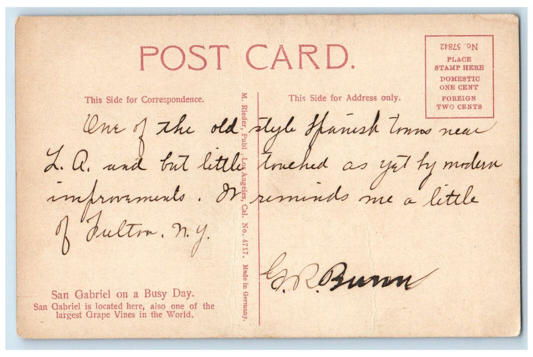 c1910 Railway Buildings San Gabriel on a Busy Day CA Posted Antique Postcard