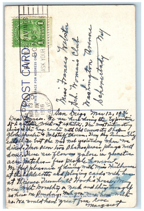 1936 Botanical Gardens and Lagoon America's Exposition San Diego CA Postcard