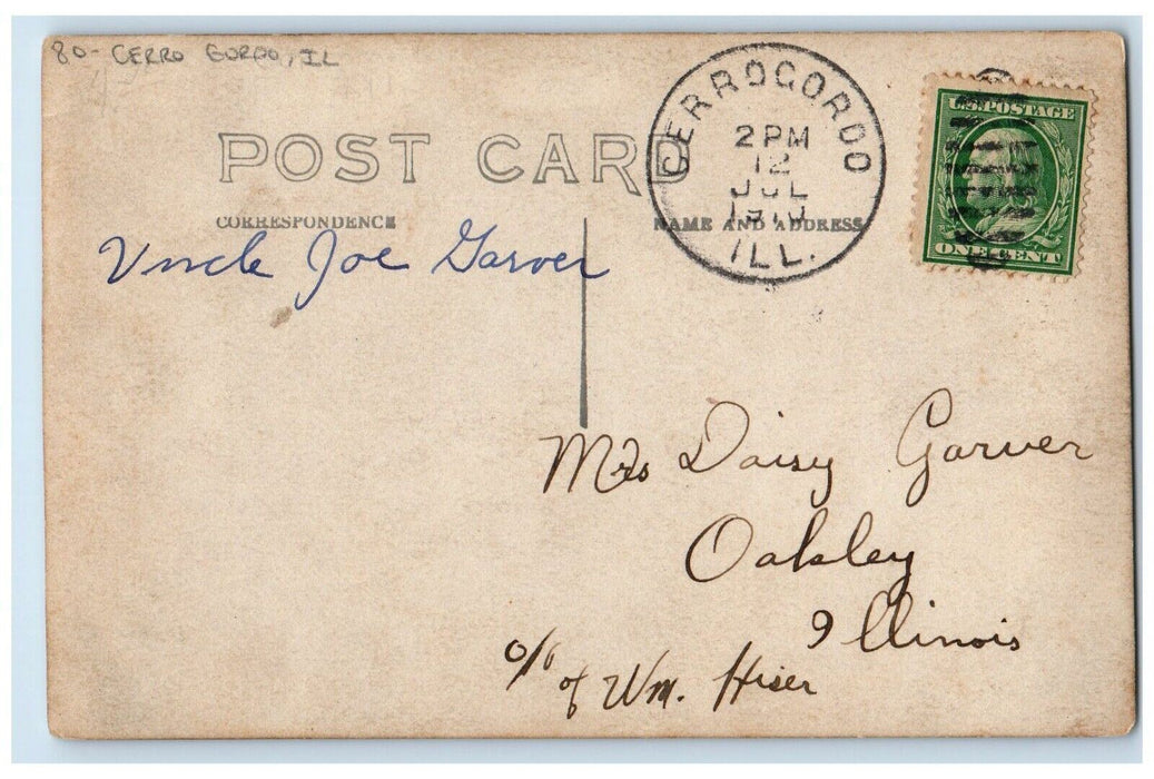 1910 Boy Riding Horse And Wagon Cerro Gordo Illinois IL RPPC Photo Postcard