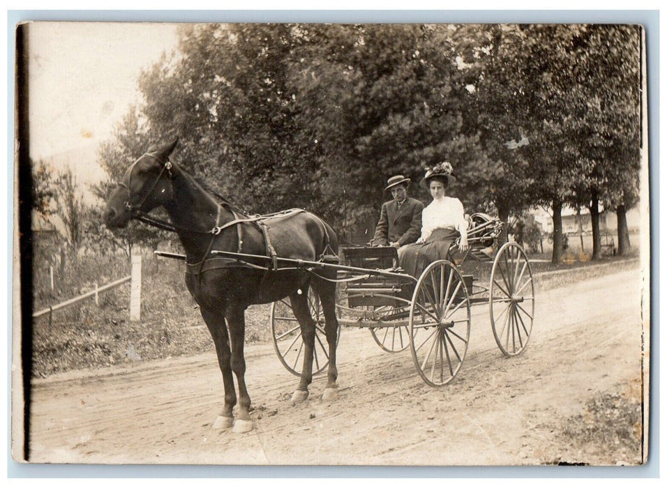 c1910's Couple Riding Horse And Wagon Dirt Road PA RPPC Photo Antique Postcard