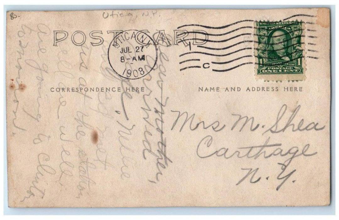 1908 Girls Riding Horse And Buggy Utica New York NY RPPC Photo Antique Postcard