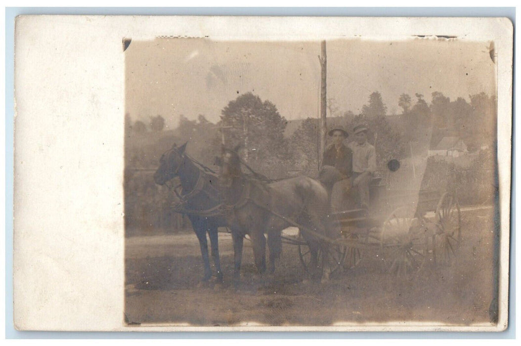 c1910's Boys Riding Horse And Wagon New York NY RPPC Photo Antique Postcard
