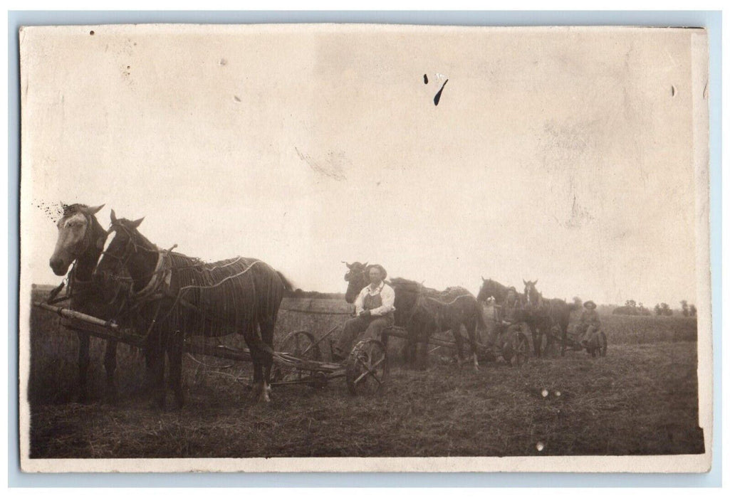 c1910's Mowing Alfalfa Farming Horse Wagon Farmer RPPC Photo Antique Postcard
