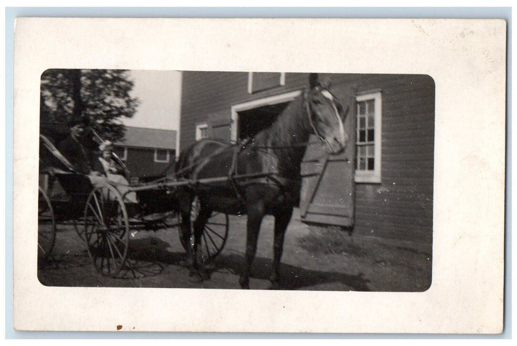 c1910's Boy And Child Horse And Wagon RPPC Photo Unposted Antique Postcard