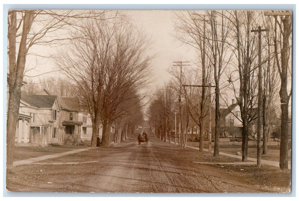 c1910's Horse Wagon Scene Dirt Road Houses And Tress RPPC Photo Antique Postcard