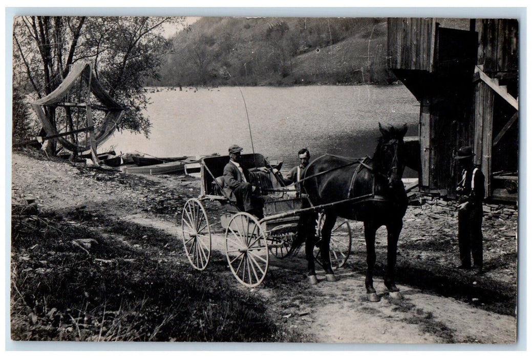 c1910's Horse And Wagon Lake Scene Cooke County New York NY RPPC Photo Postcard