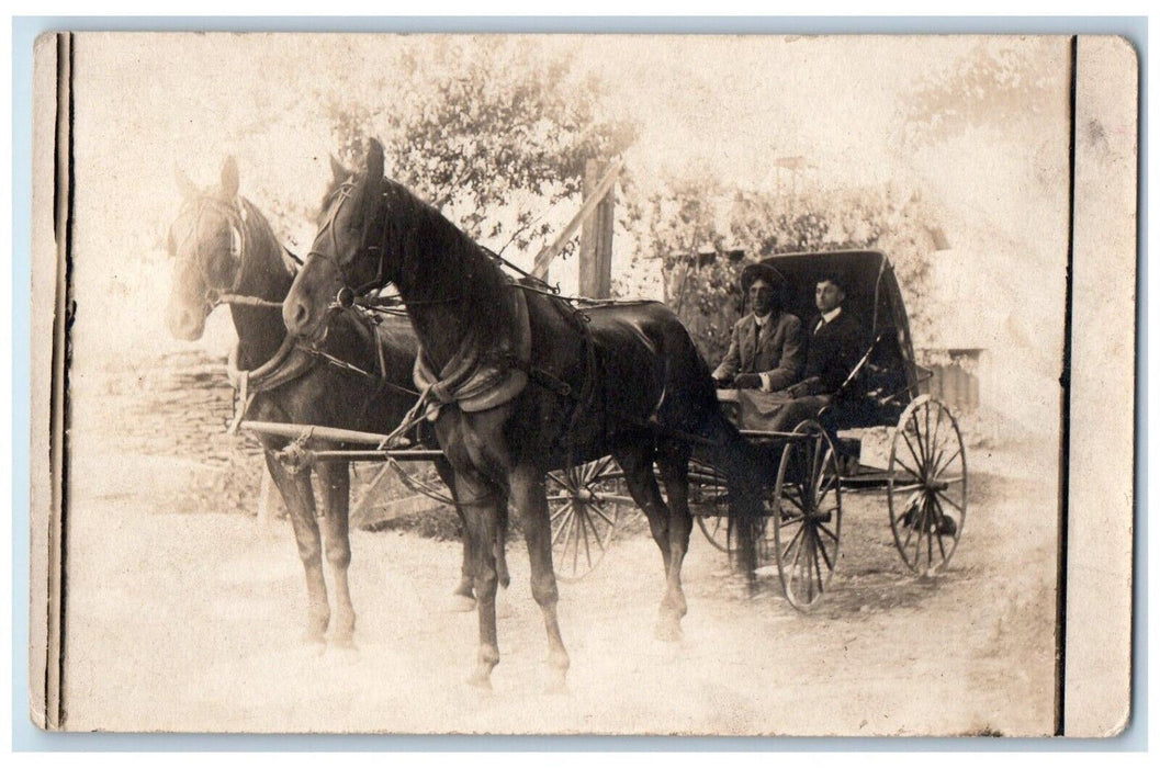 c1910's Boys Riding Horse And Buggy Dirt Road RPPC Photo Antique Postcard