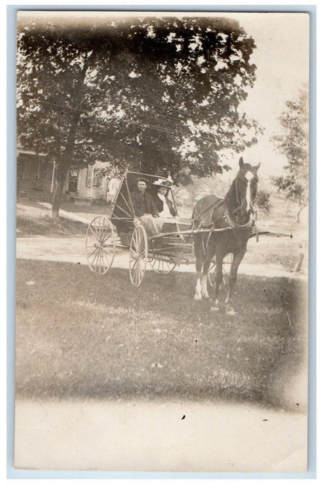 c1910's Couple Ride Horse And Buggy RPPC Photo Unposted Antique Postcard