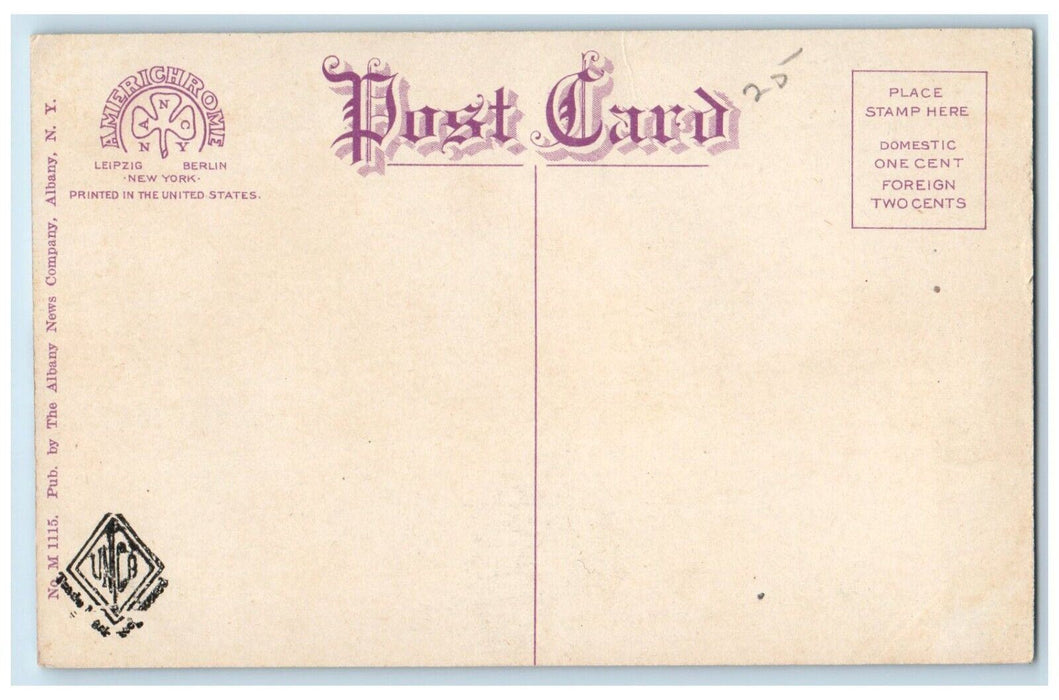 c1910 New York State Capitol St. Peters Church BusForeground Albany NY Postcard