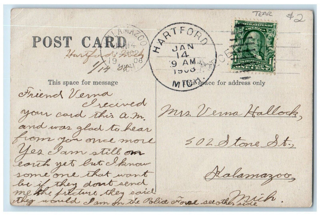 1908 "No Scraps Here" Policeman Caricature Hartford MI RPPC Photo Postcard