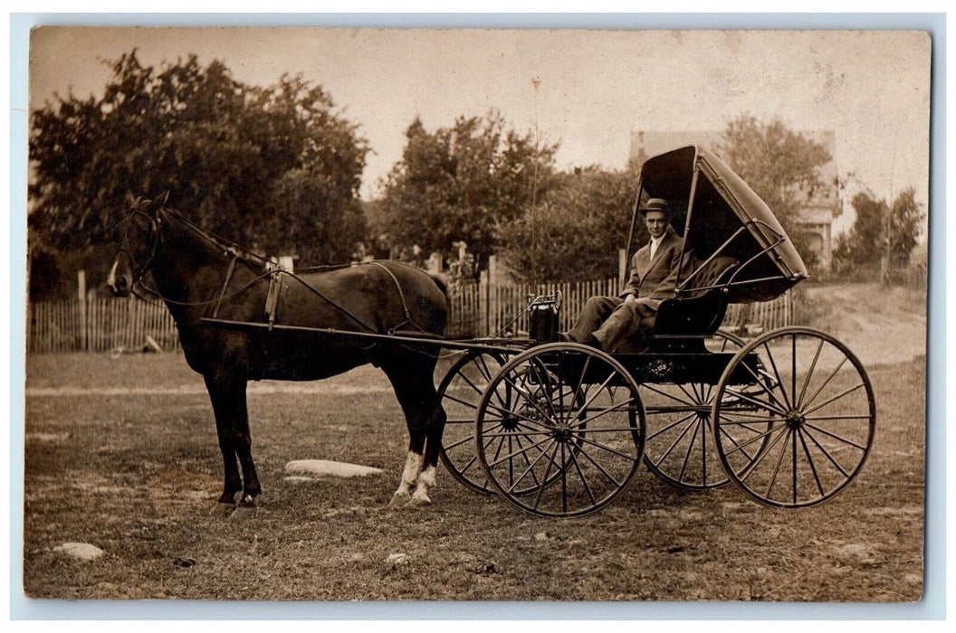c1910's Horse And Carriage With Coachman Dirt Road RPPC Unposted Photo Postcard