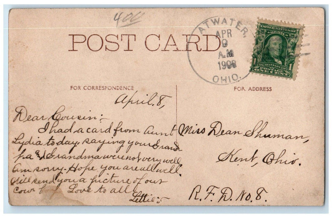 1908 Child Riding Pony Horse Barn Wizard Hat Boy Atwater OH RPPC Photo Postcard