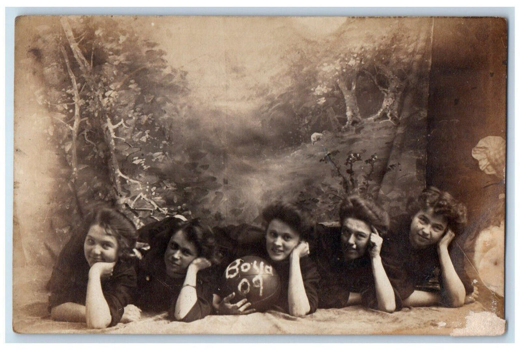 1909 Girls Basketball Team Studio Portrait Boyd Wisconsin WI RPPC Photo Postcard