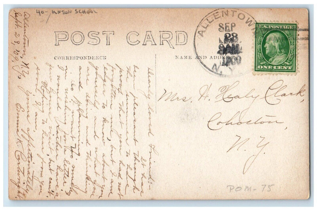 1909 Union School Building Scene Street Allentown NY RPPC Photo Antique Postcard