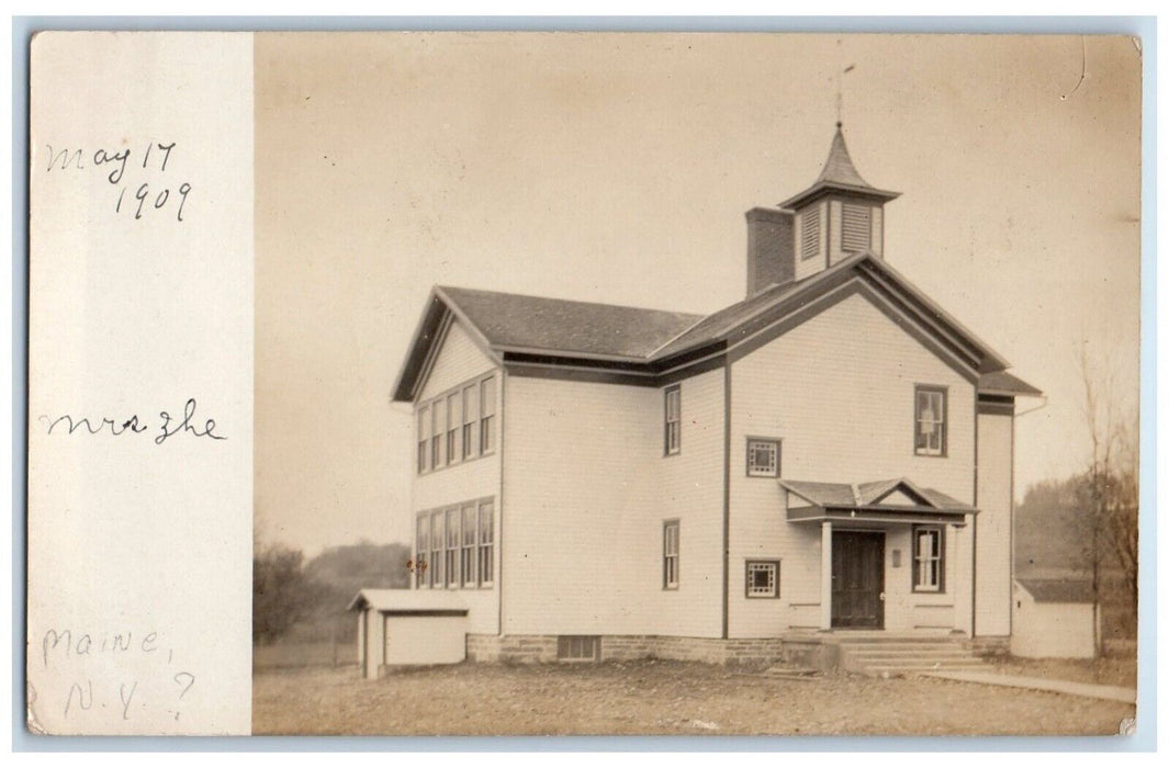 1909 View Of Church Dirt Road Maine NY RPPC Photo Posted Antique Postcard