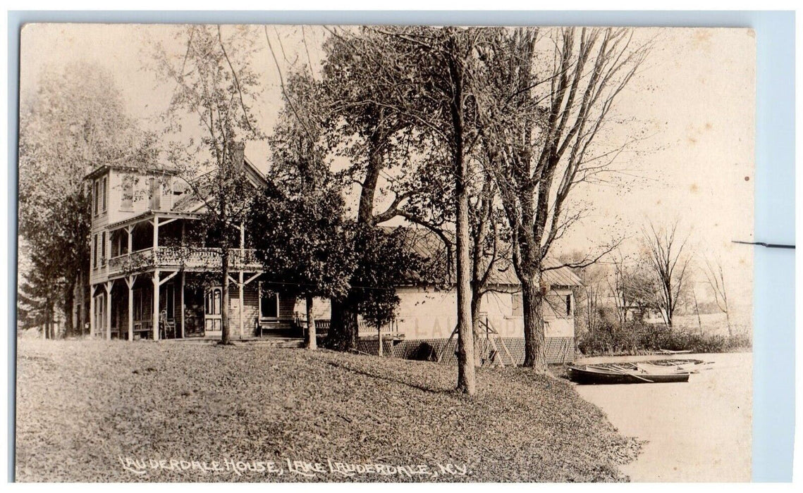 c1910's Lauderdale House Boat Lake Lauderdale New York NY RPPC Photo Postcard
