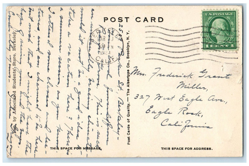 c1920's The Campanile University of California Berkeley CA Posted Postcard