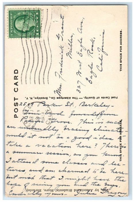 c1920's The Campanile University of California Berkeley CA Posted Postcard
