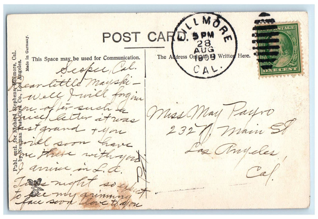 1909 Pole Creek Falls Near Fillmore California CA Antique Posted Postcard
