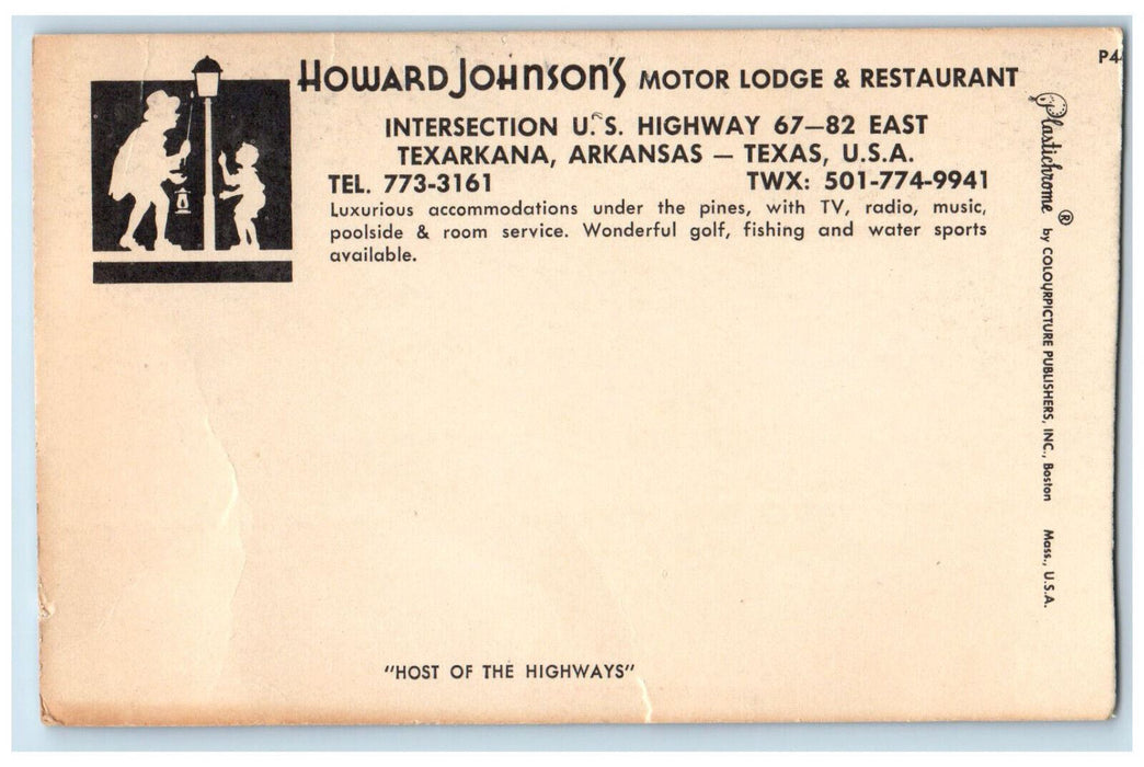 c1960's Howard Johnson's Restaurant Motor Lodge Texarkana TX Multiview Postcard