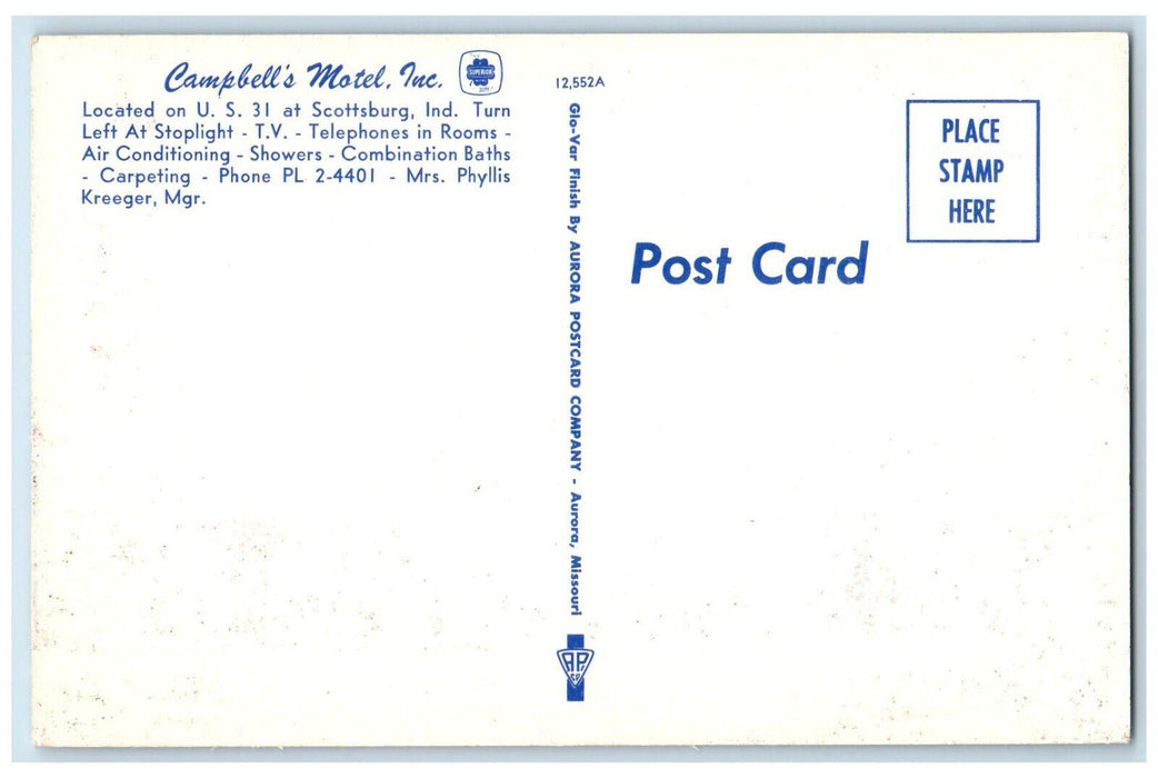 c1950's Campbell's Motel Inc Scottsburg Indiana IN Vintage Unposted Postcard