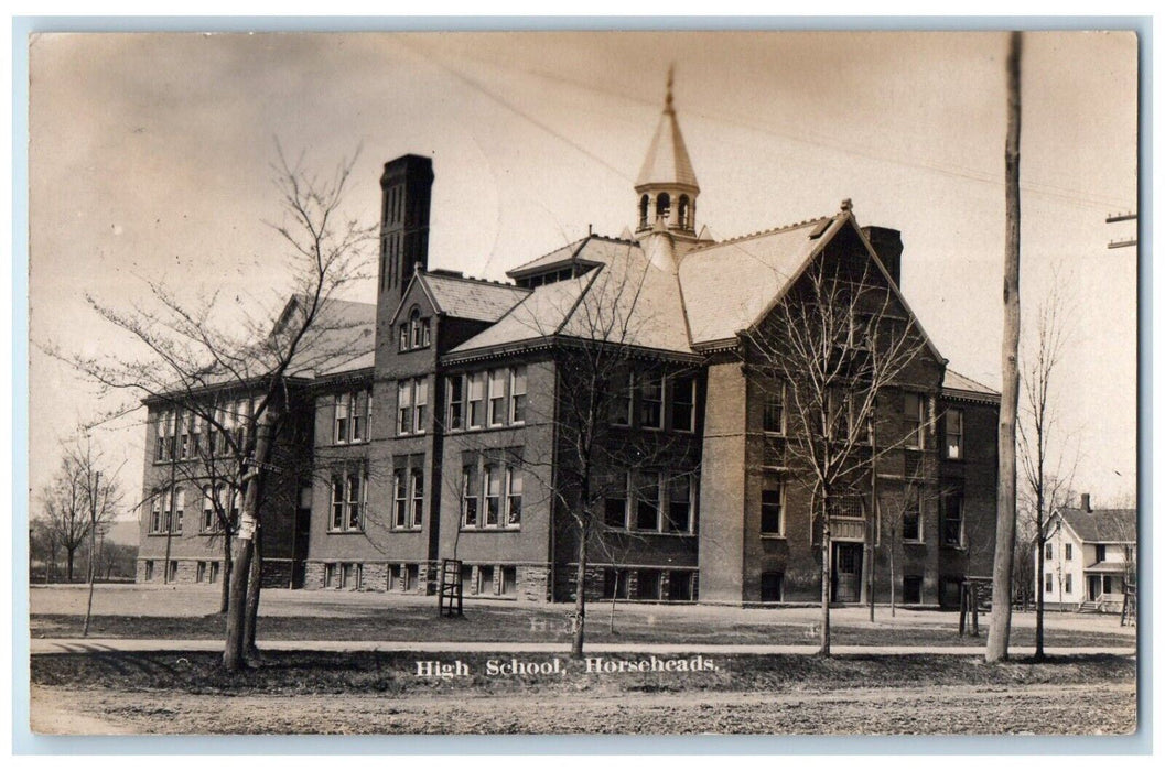1908 High School Building Horseheads New York NY RPPC Photo Antique Postcard