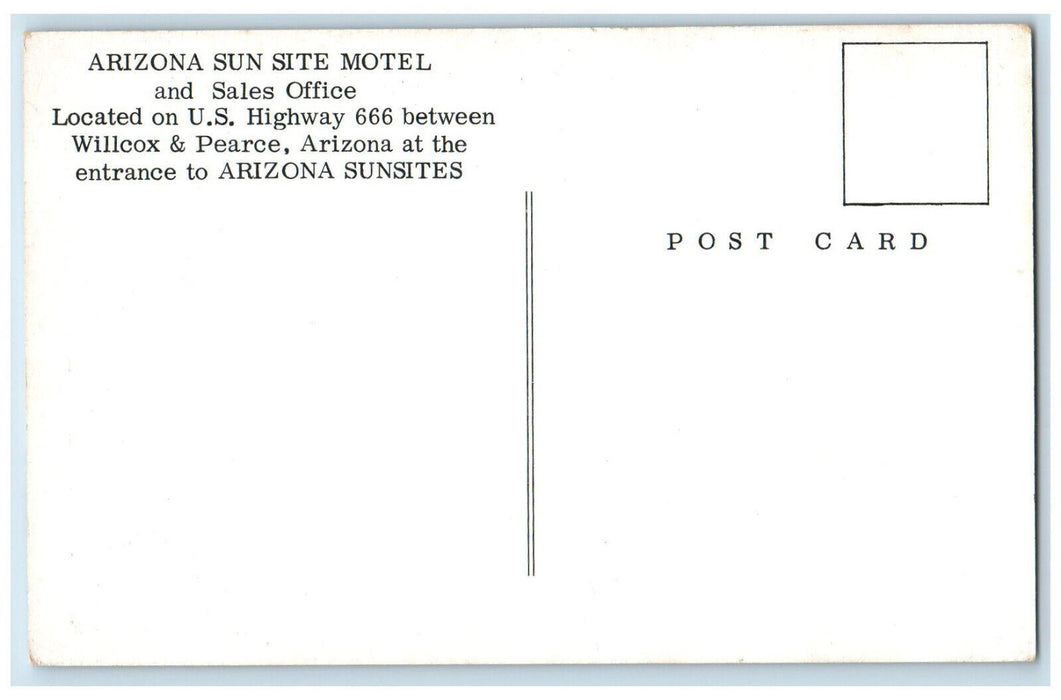 c1960's Arizona Sun Site Motel and Sales Office Pearce AZ Vintage Postcard