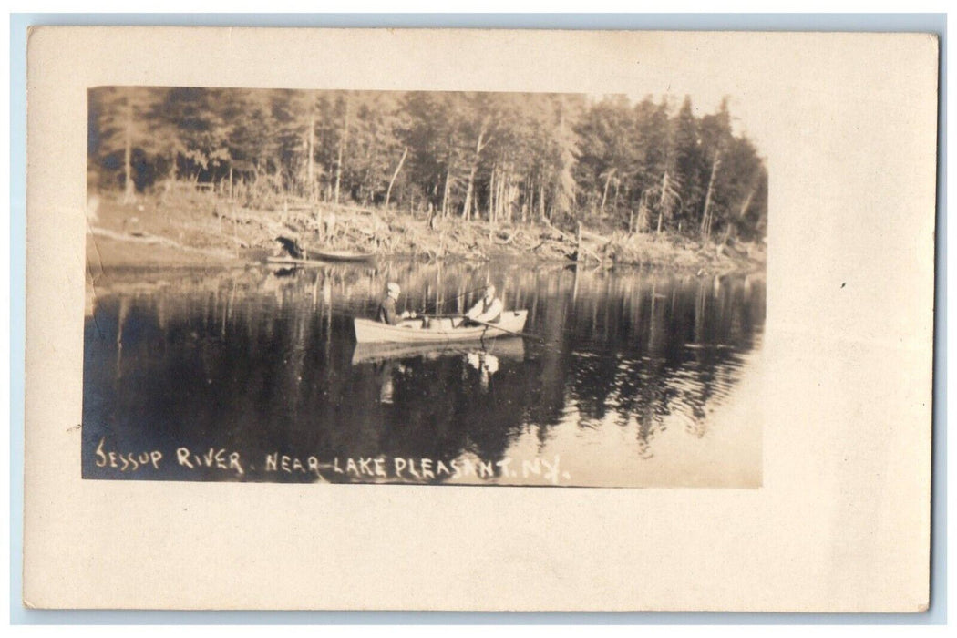 1908 Jessup River Near Lake Pleasant NY, Fishing Boat RPPC Photo Posted Postcard
