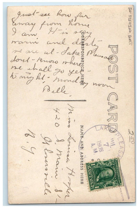 1908 Jessup River Near Lake Pleasant NY, Fishing Boat RPPC Photo Posted Postcard